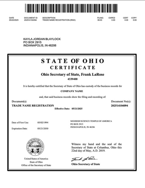 USA Ohio trade name registration Word and PDF template